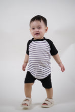 Load image into Gallery viewer, Raglan T-Shirt - Black &amp; Stripes
