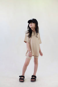 Shirt and Biker Shorts - Camel