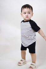 Load image into Gallery viewer, Raglan T-Shirt - Black &amp; Stripes
