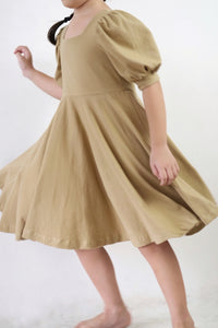 Puff Sleeve Dress - Tan