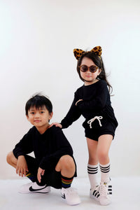 Sweatshirt and Shorts Set - Black