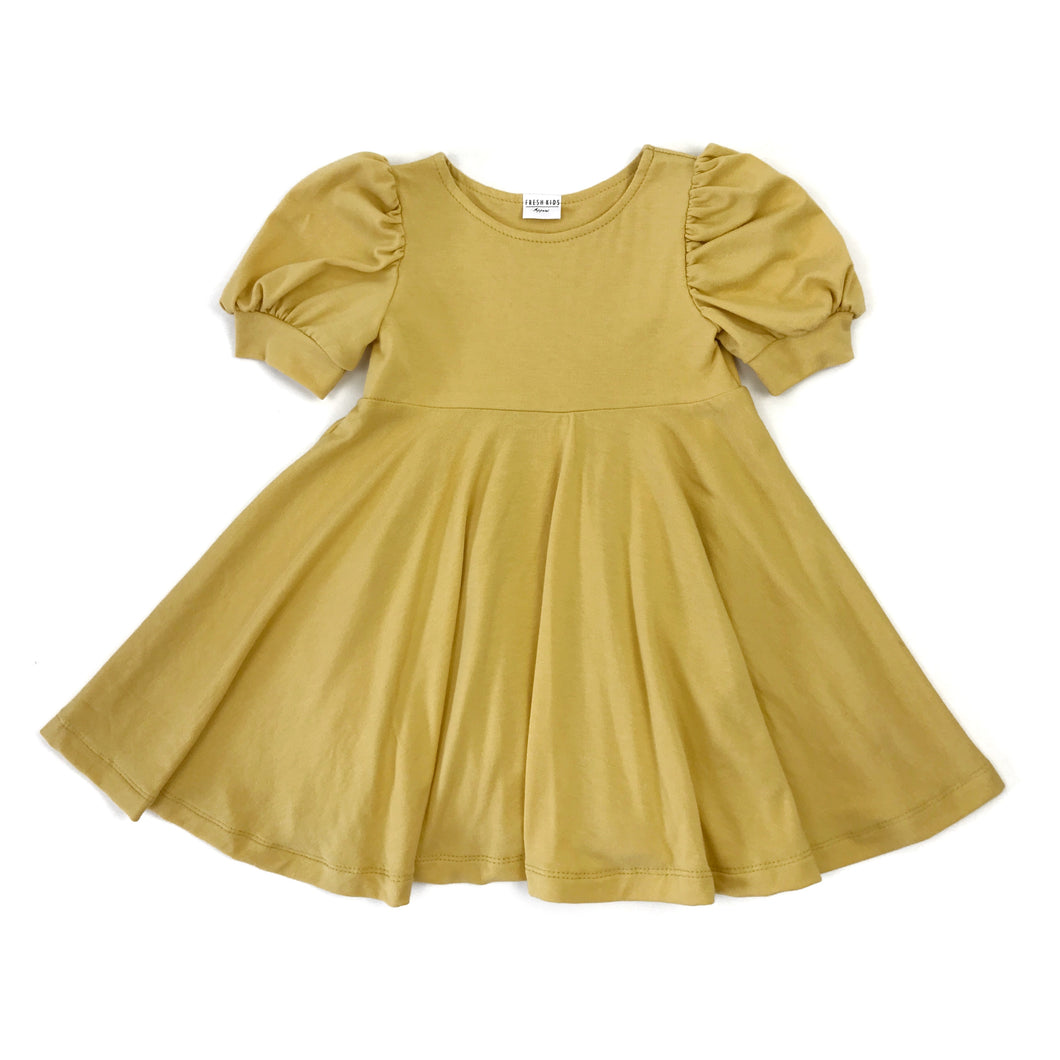 Puff Sleeve Dress - Light Mustard